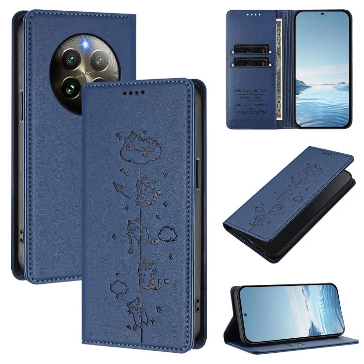 Cute Cats Embossed Magnetic RFID Vegan Leather Phone Case, For Realme 14 Pro+ 5G Global, For Realme GT7 Pro Racing / GT 7 Pro, For Realme C63 5G Global, For Realme 12 5G / 12x 5G Global, For Realme 13+ 5G Global, For Realme 13 4G / 12 4G Global        ...