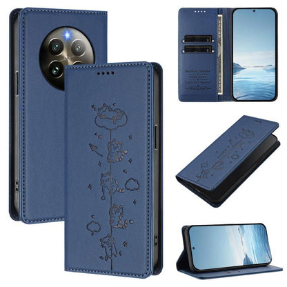 Cute Cats Embossed Magnetic RFID Vegan Leather Phone Case, For Realme 14 Pro+ 5G Global, For Realme GT7 Pro Racing / GT 7 Pro, For Realme C63 5G Global, For Realme 12 5G / 12x 5G Global, For Realme 13+ 5G Global, For Realme 13 4G / 12 4G Global        ...