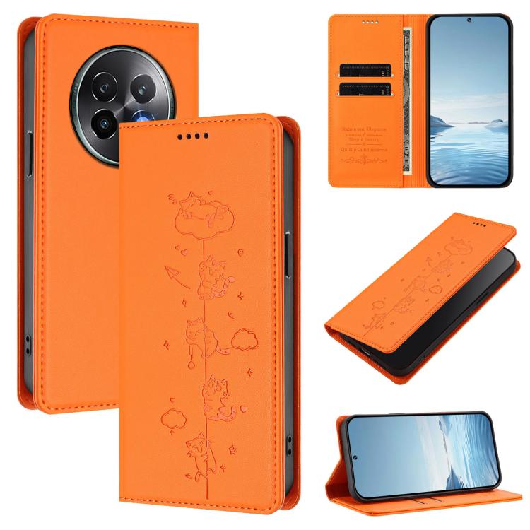 Cute Cats Embossed Magnetic RFID Vegan Leather Phone Case, For Realme 14 Pro+ 5G Global, For Realme GT7 Pro Racing / GT 7 Pro, For Realme C63 5G Global, For Realme 12 5G / 12x 5G Global, For Realme 13+ 5G Global, For Realme 13 4G / 12 4G Global        ...
