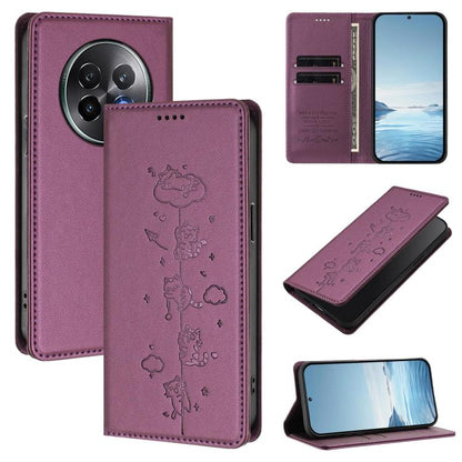 Cute Cats Embossed Magnetic RFID Vegan Leather Phone Case, For Realme 14 Pro+ 5G Global, For Realme GT7 Pro Racing / GT 7 Pro, For Realme C63 5G Global, For Realme 12 5G / 12x 5G Global, For Realme 13+ 5G Global, For Realme 13 4G / 12 4G Global        ...