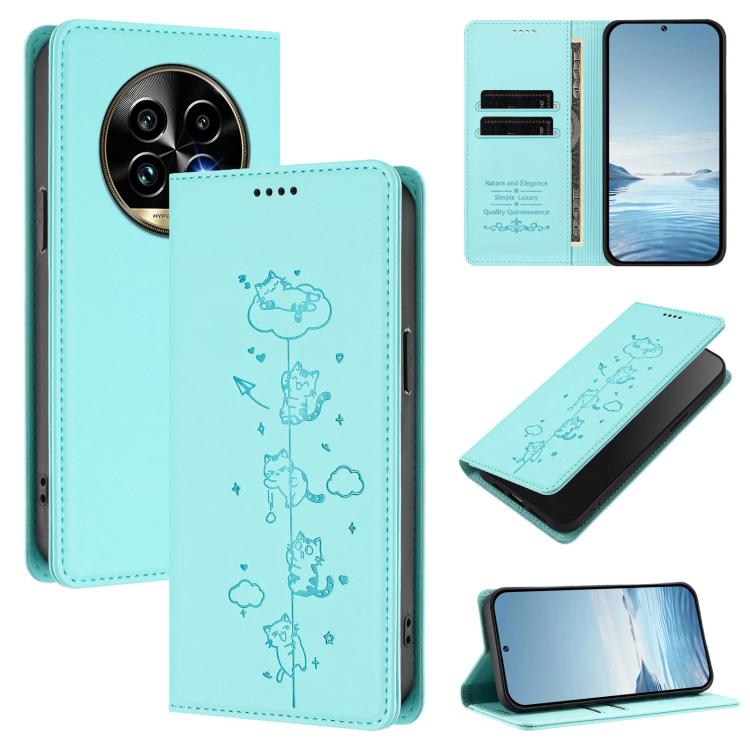 Cute Cats Embossed Magnetic RFID Vegan Leather Phone Case, For Realme 14 Pro+ 5G Global, For Realme GT7 Pro Racing / GT 7 Pro, For Realme C63 5G Global, For Realme 12 5G / 12x 5G Global, For Realme 13+ 5G Global, For Realme 13 4G / 12 4G Global        ...