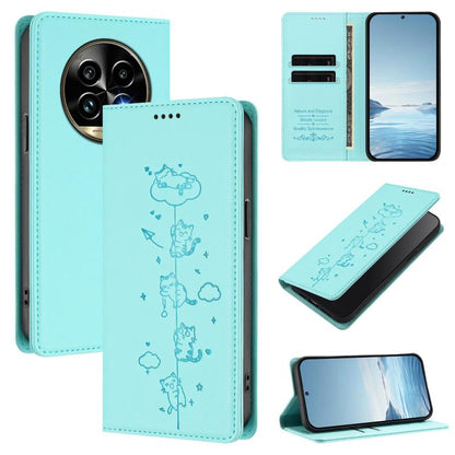 Cute Cats Embossed Magnetic RFID Vegan Leather Phone Case, For Realme 14 Pro+ 5G Global, For Realme GT7 Pro Racing / GT 7 Pro, For Realme C63 5G Global, For Realme 12 5G / 12x 5G Global, For Realme 13+ 5G Global, For Realme 13 4G / 12 4G Global        ...