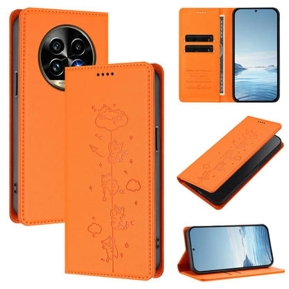 Cute Cats Embossed Magnetic RFID Vegan Leather Phone Case, For Realme 14 Pro+ 5G Global, For Realme GT7 Pro Racing / GT 7 Pro, For Realme C63 5G Global, For Realme 12 5G / 12x 5G Global, For Realme 13+ 5G Global, For Realme 13 4G / 12 4G Global        ...