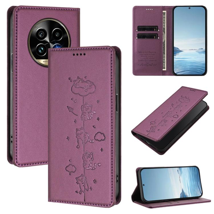 Cute Cats Embossed Magnetic RFID Vegan Leather Phone Case, For Realme 14 Pro+ 5G Global, For Realme GT7 Pro Racing / GT 7 Pro, For Realme C63 5G Global, For Realme 12 5G / 12x 5G Global, For Realme 13+ 5G Global, For Realme 13 4G / 12 4G Global        ...