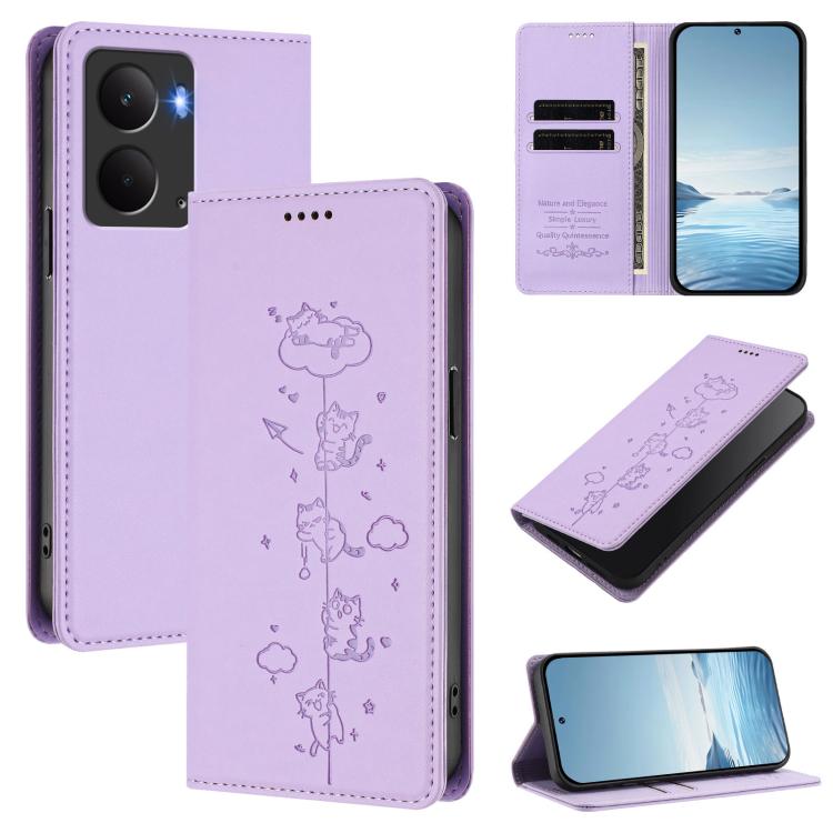 Cute Cats Embossed Magnetic RFID Vegan Leather Phone Case, For Realme C71 4G, For Realme GT 7 Global, For Realme 14x / C75 5G / V70, For Realme Narzo 80 Pro / 14 Pro 5G India, For Realme C75 4G Global / 14x 5G India, For Realme Narzo 80X               ...
