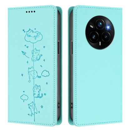 Cute Cats Embossed Magnetic RFID Vegan Leather Phone Case, For Realme 14 Pro+ 5G Global, For Realme GT7 Pro Racing / GT 7 Pro, For Realme C63 5G Global, For Realme 12 5G / 12x 5G Global, For Realme 13+ 5G Global, For Realme 13 4G / 12 4G Global        ...