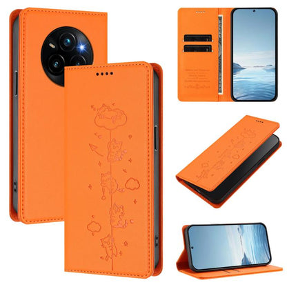 Cute Cats Embossed Magnetic RFID Vegan Leather Phone Case, For Realme 14 Pro+ 5G Global, For Realme GT7 Pro Racing / GT 7 Pro, For Realme C63 5G Global, For Realme 12 5G / 12x 5G Global, For Realme 13+ 5G Global, For Realme 13 4G / 12 4G Global        ...