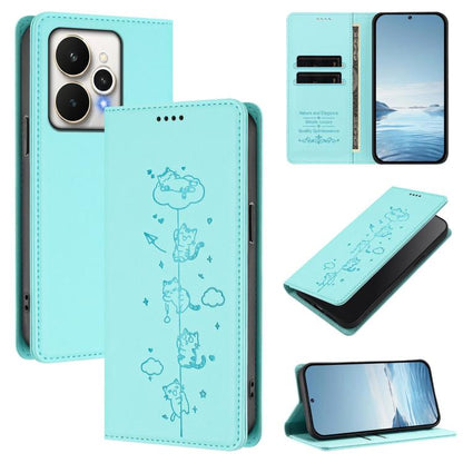 Cute Cats Embossed Magnetic RFID Vegan Leather Phone Case, For Realme P4x 5G, For Realme C71 4G India / Note 70 4G, For Realme C85 / 15x, For Realme C85 Pro, For Realme P4 Pro 5G, For Realme P4, For Realme 15T 5G Global, For Realme C63 / C61 4G Global ...