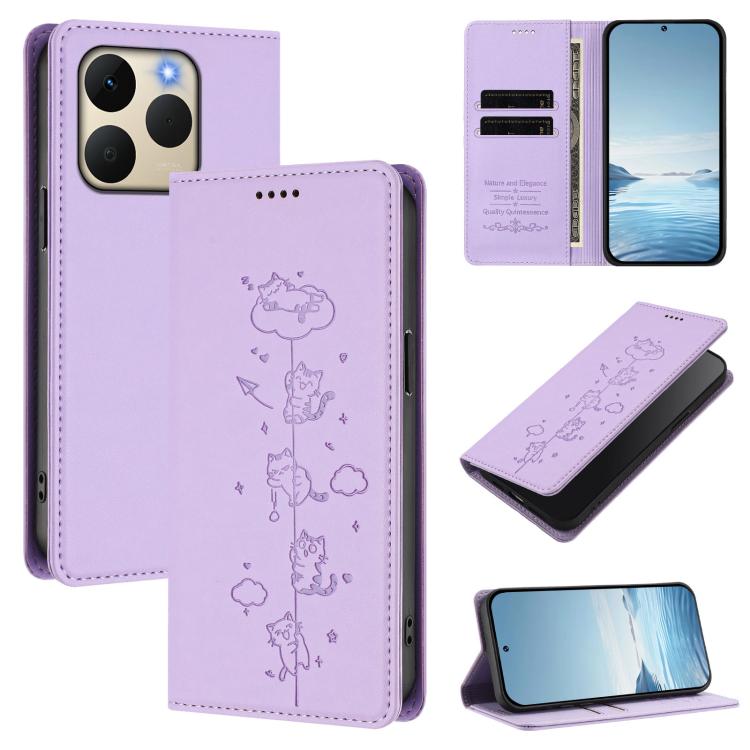 Cute Cats Embossed Magnetic RFID Vegan Leather Phone Case, For Realme P4x 5G, For Realme C71 4G India / Note 70 4G, For Realme C85 / 15x, For Realme C85 Pro, For Realme P4 Pro 5G, For Realme P4, For Realme 15T 5G Global, For Realme C63 / C61 4G Global ...