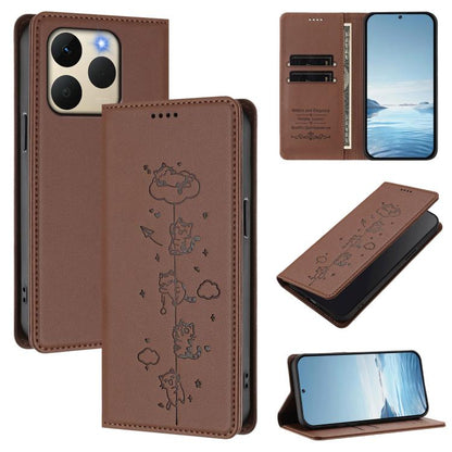 Cute Cats Embossed Magnetic RFID Vegan Leather Phone Case, For Realme P4x 5G, For Realme C71 4G India / Note 70 4G, For Realme C85 / 15x, For Realme C85 Pro, For Realme P4 Pro 5G, For Realme P4, For Realme 15T 5G Global, For Realme C63 / C61 4G Global ...