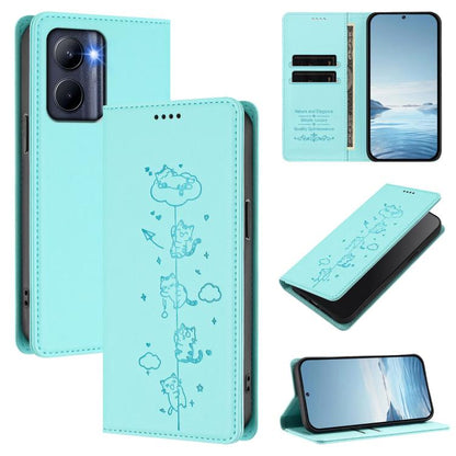Cute Cats Embossed Magnetic RFID Vegan Leather Phone Case, For Realme 12 Pro 5G / 12 Pro+ 5G Global, For Realme C53 / C51 4G Global, For Realme 11 5G Global / C67 5G India, For Realme 11 4G Global, For Realme GT5 240W / GT5, For Realme Narzo 60 Pro Glo...
