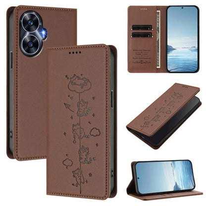 Cute Cats Embossed Magnetic RFID Vegan Leather Phone Case, For Realme 12 Pro 5G / 12 Pro+ 5G Global, For Realme C53 / C51 4G Global, For Realme 11 5G Global / C67 5G India, For Realme 11 4G Global, For Realme GT5 240W / GT5, For Realme Narzo 60 Pro Glo...