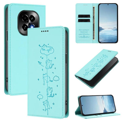 Cute Cats Embossed Magnetic RFID Vegan Leather Phone Case, For Realme 14 Pro+ 5G Global, For Realme GT7 Pro Racing / GT 7 Pro, For Realme C63 5G Global, For Realme 12 5G / 12x 5G Global, For Realme 13+ 5G Global, For Realme 13 4G / 12 4G Global        ...