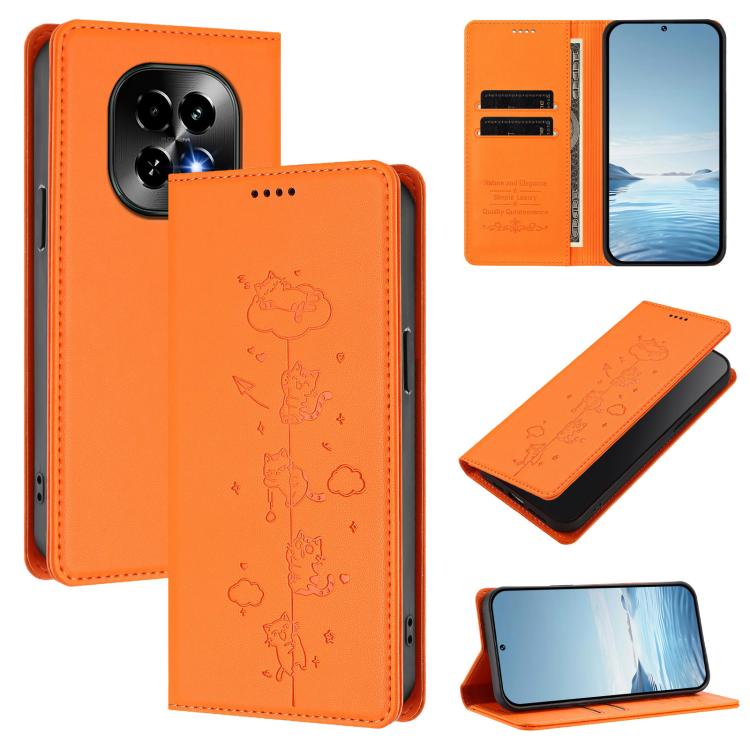 Cute Cats Embossed Magnetic RFID Vegan Leather Phone Case, For Realme 14 Pro+ 5G Global, For Realme GT7 Pro Racing / GT 7 Pro, For Realme C63 5G Global, For Realme 12 5G / 12x 5G Global, For Realme 13+ 5G Global, For Realme 13 4G / 12 4G Global        ...
