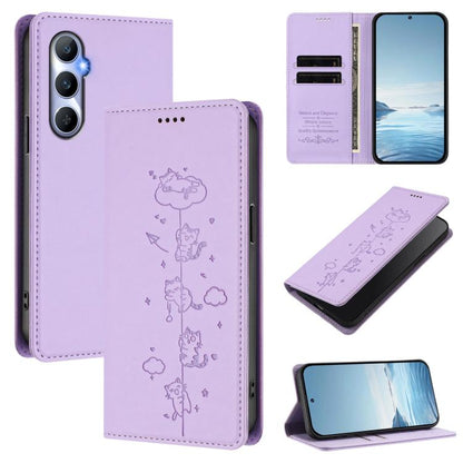 Cute Cats Embossed Magnetic RFID Vegan Leather Phone Case, For Realme 12 Pro 5G / 12 Pro+ 5G Global, For Realme C53 / C51 4G Global, For Realme 11 5G Global / C67 5G India, For Realme 11 4G Global, For Realme GT5 240W / GT5, For Realme Narzo 60 Pro Glo...