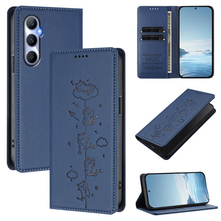 Cute Cats Embossed Magnetic RFID Vegan Leather Phone Case, For Realme 12 Pro 5G / 12 Pro+ 5G Global, For Realme C53 / C51 4G Global, For Realme 11 5G Global / C67 5G India, For Realme 11 4G Global, For Realme GT5 240W / GT5, For Realme Narzo 60 Pro Glo...