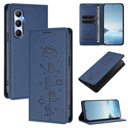 Cute Cats Embossed Magnetic RFID Vegan Leather Phone Case, For Realme 12 Pro 5G / 12 Pro+ 5G Global, For Realme C53 / C51 4G Global, For Realme 11 5G Global / C67 5G India, For Realme 11 4G Global, For Realme GT5 240W / GT5, For Realme Narzo 60 Pro Glo...