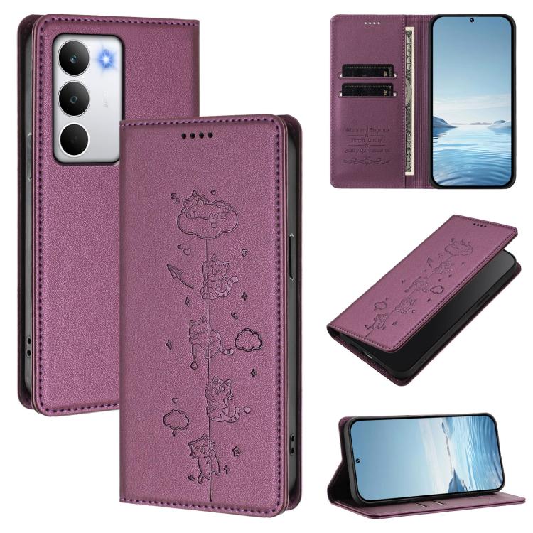 Cute Cats Embossed Magnetic RFID Vegan Leather Phone Case, For Realme C71 4G, For Realme GT 7 Global, For Realme 14x / C75 5G / V70, For Realme Narzo 80 Pro / 14 Pro 5G India, For Realme C75 4G Global / 14x 5G India, For Realme Narzo 80X               ...