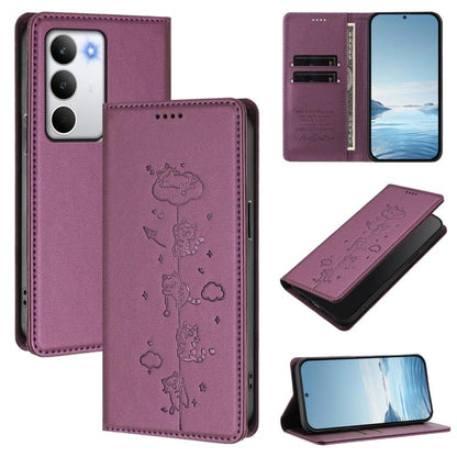 Cute Cats Embossed Magnetic RFID Vegan Leather Phone Case, For Realme C71 4G, For Realme GT 7 Global, For Realme 14x / C75 5G / V70, For Realme Narzo 80 Pro / 14 Pro 5G India, For Realme C75 4G Global / 14x 5G India, For Realme Narzo 80X               ...