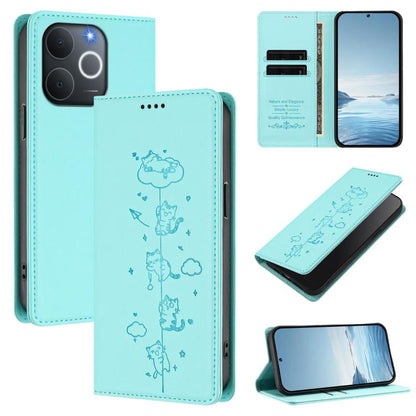 Cute Cats Embossed Magnetic RFID Vegan Leather Phone Case, For Realme P4x 5G, For Realme C71 4G India / Note 70 4G, For Realme C85 / 15x, For Realme C85 Pro, For Realme P4 Pro 5G, For Realme P4, For Realme 15T 5G Global, For Realme C63 / C61 4G Global ...