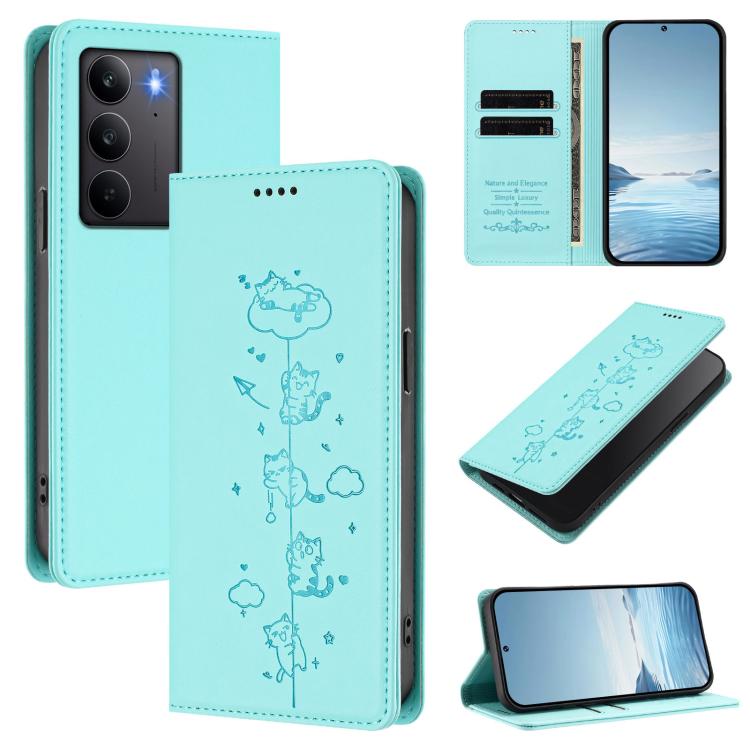 Cute Cats Embossed Magnetic RFID Vegan Leather Phone Case, For Realme C71 4G, For Realme GT 7 Global, For Realme 14x / C75 5G / V70, For Realme Narzo 80 Pro / 14 Pro 5G India, For Realme C75 4G Global / 14x 5G India, For Realme Narzo 80X               ...