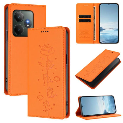 Cute Cats Embossed Magnetic RFID Vegan Leather Phone Case, For Realme 14 Pro+ 5G Global, For Realme GT7 Pro Racing / GT 7 Pro, For Realme C63 5G Global, For Realme 12 5G / 12x 5G Global, For Realme 13+ 5G Global, For Realme 13 4G / 12 4G Global        ...