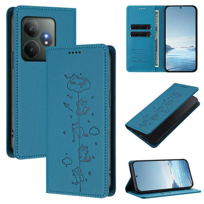 Cute Cats Embossed Magnetic RFID Vegan Leather Phone Case, For Realme 14 Pro+ 5G Global, For Realme GT7 Pro Racing / GT 7 Pro, For Realme C63 5G Global, For Realme 12 5G / 12x 5G Global, For Realme 13+ 5G Global, For Realme 13 4G / 12 4G Global        ...