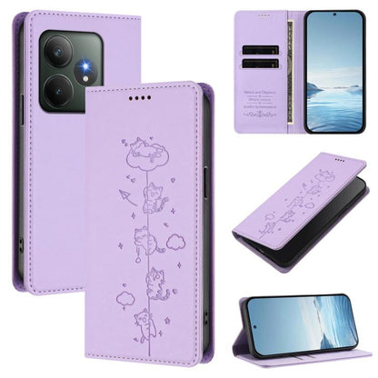 Cute Cats Embossed Magnetic RFID Vegan Leather Phone Case, For Realme 14 Pro+ 5G Global, For Realme GT7 Pro Racing / GT 7 Pro, For Realme C63 5G Global, For Realme 12 5G / 12x 5G Global, For Realme 13+ 5G Global, For Realme 13 4G / 12 4G Global        ...