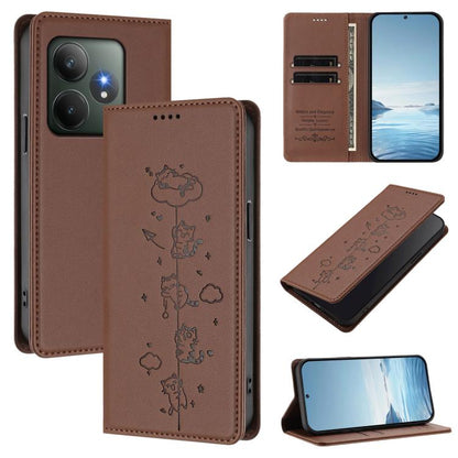 Cute Cats Embossed Magnetic RFID Vegan Leather Phone Case, For Realme 14 Pro+ 5G Global, For Realme GT7 Pro Racing / GT 7 Pro, For Realme C63 5G Global, For Realme 12 5G / 12x 5G Global, For Realme 13+ 5G Global, For Realme 13 4G / 12 4G Global        ...