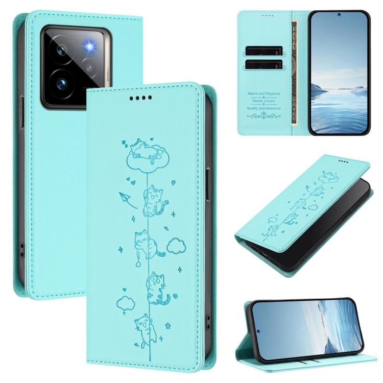 Cute Cats Embossed Magnetic RFID Vegan Leather Phone Case, For Realme 14 Pro+ 5G Global, For Realme GT7 Pro Racing / GT 7 Pro, For Realme C63 5G Global, For Realme 12 5G / 12x 5G Global, For Realme 13+ 5G Global, For Realme 13 4G / 12 4G Global        ...