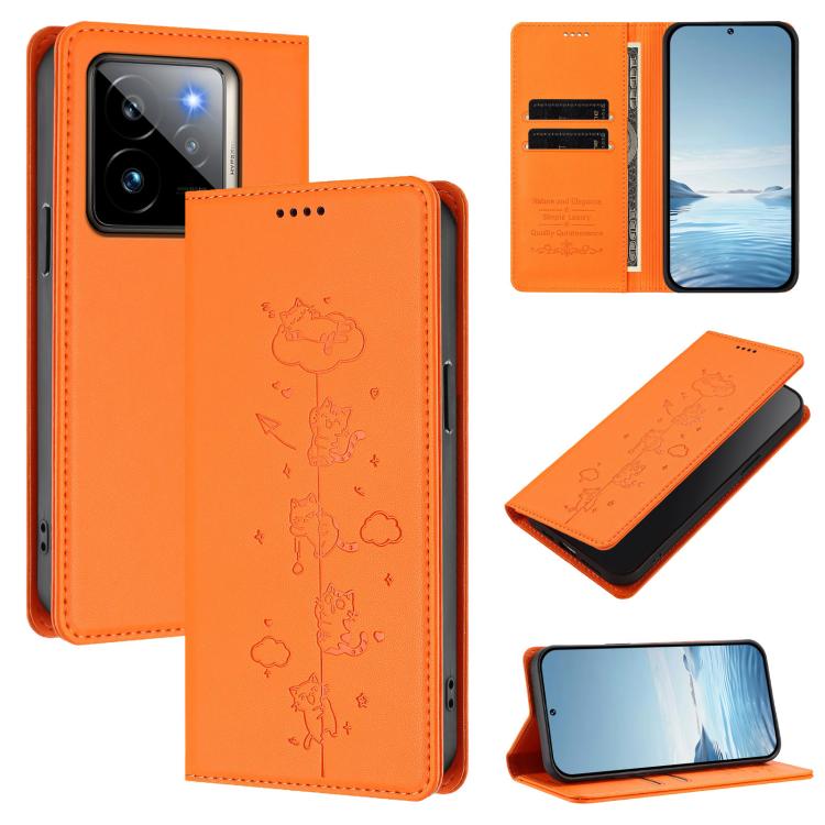 Cute Cats Embossed Magnetic RFID Vegan Leather Phone Case, For Realme 14 Pro+ 5G Global, For Realme GT7 Pro Racing / GT 7 Pro, For Realme C63 5G Global, For Realme 12 5G / 12x 5G Global, For Realme 13+ 5G Global, For Realme 13 4G / 12 4G Global        ...
