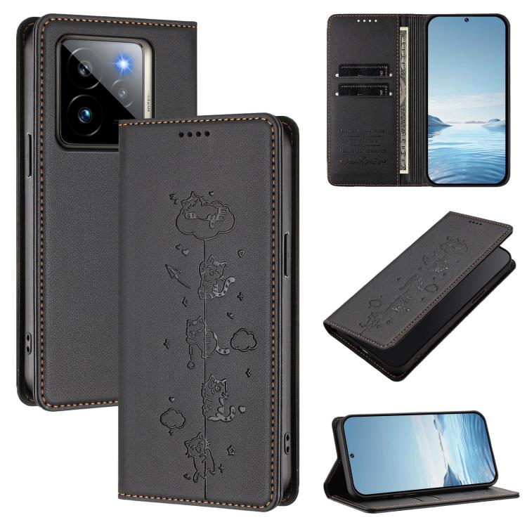 Cute Cats Embossed Magnetic RFID Vegan Leather Phone Case, For Realme 14 Pro+ 5G Global, For Realme GT7 Pro Racing / GT 7 Pro, For Realme C63 5G Global, For Realme 12 5G / 12x 5G Global, For Realme 13+ 5G Global, For Realme 13 4G / 12 4G Global        ...
