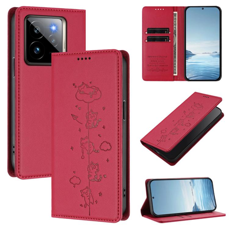 Cute Cats Embossed Magnetic RFID Vegan Leather Phone Case, For Realme 14 Pro+ 5G Global, For Realme GT7 Pro Racing / GT 7 Pro, For Realme C63 5G Global, For Realme 12 5G / 12x 5G Global, For Realme 13+ 5G Global, For Realme 13 4G / 12 4G Global        ...