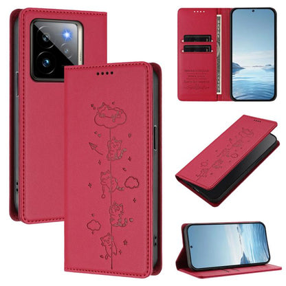 Cute Cats Embossed Magnetic RFID Vegan Leather Phone Case, For Realme 14 Pro+ 5G Global, For Realme GT7 Pro Racing / GT 7 Pro, For Realme C63 5G Global, For Realme 12 5G / 12x 5G Global, For Realme 13+ 5G Global, For Realme 13 4G / 12 4G Global        ...