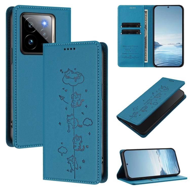 Cute Cats Embossed Magnetic RFID Vegan Leather Phone Case, For Realme 14 Pro+ 5G Global, For Realme GT7 Pro Racing / GT 7 Pro, For Realme C63 5G Global, For Realme 12 5G / 12x 5G Global, For Realme 13+ 5G Global, For Realme 13 4G / 12 4G Global        ...