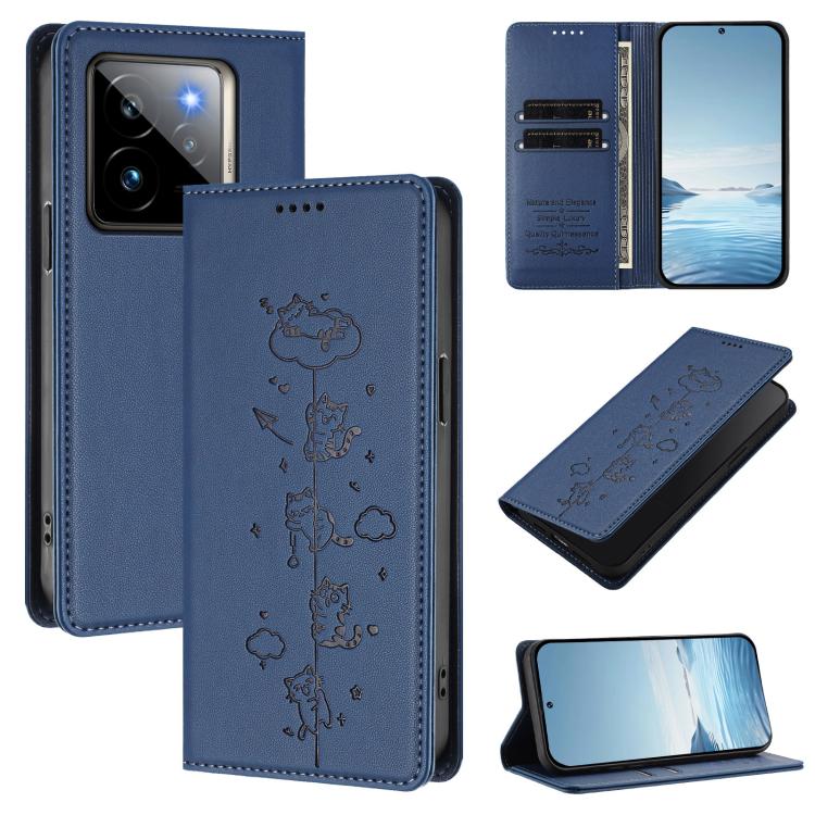 Cute Cats Embossed Magnetic RFID Vegan Leather Phone Case, For Realme 14 Pro+ 5G Global, For Realme GT7 Pro Racing / GT 7 Pro, For Realme C63 5G Global, For Realme 12 5G / 12x 5G Global, For Realme 13+ 5G Global, For Realme 13 4G / 12 4G Global        ...