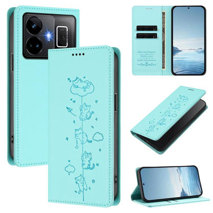 Cute Cats Embossed Magnetic RFID Vegan Leather Phone Case, For Realme 10T 5G / 10s 5G, For Realme GT3