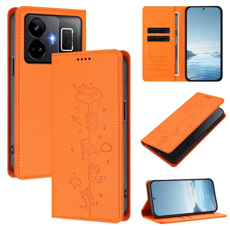 Cute Cats Embossed Magnetic RFID Vegan Leather Phone Case, For Realme 10T 5G / 10s 5G, For Realme GT3