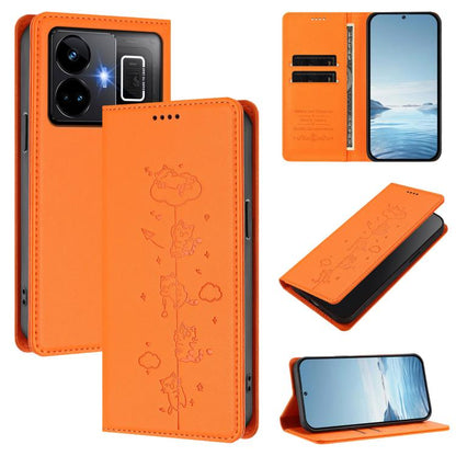 Cute Cats Embossed Magnetic RFID Vegan Leather Phone Case, For Realme 10T 5G / 10s 5G, For Realme GT3