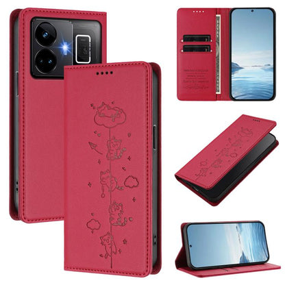 Cute Cats Embossed Magnetic RFID Vegan Leather Phone Case, For Realme 10T 5G / 10s 5G, For Realme GT3