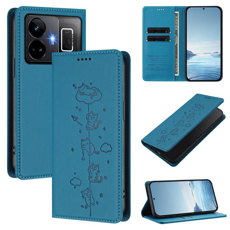 Cute Cats Embossed Magnetic RFID Vegan Leather Phone Case, For Realme 10T 5G / 10s 5G, For Realme GT3