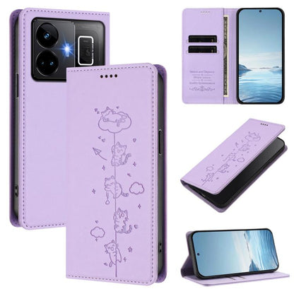 Cute Cats Embossed Magnetic RFID Vegan Leather Phone Case, For Realme 10T 5G / 10s 5G, For Realme GT3