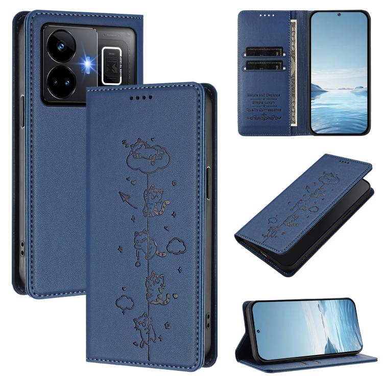 Cute Cats Embossed Magnetic RFID Vegan Leather Phone Case, For Realme 10T 5G / 10s 5G, For Realme GT3