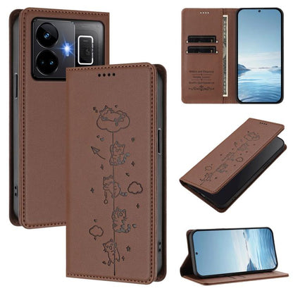 Cute Cats Embossed Magnetic RFID Vegan Leather Phone Case, For Realme 10T 5G / 10s 5G, For Realme GT3