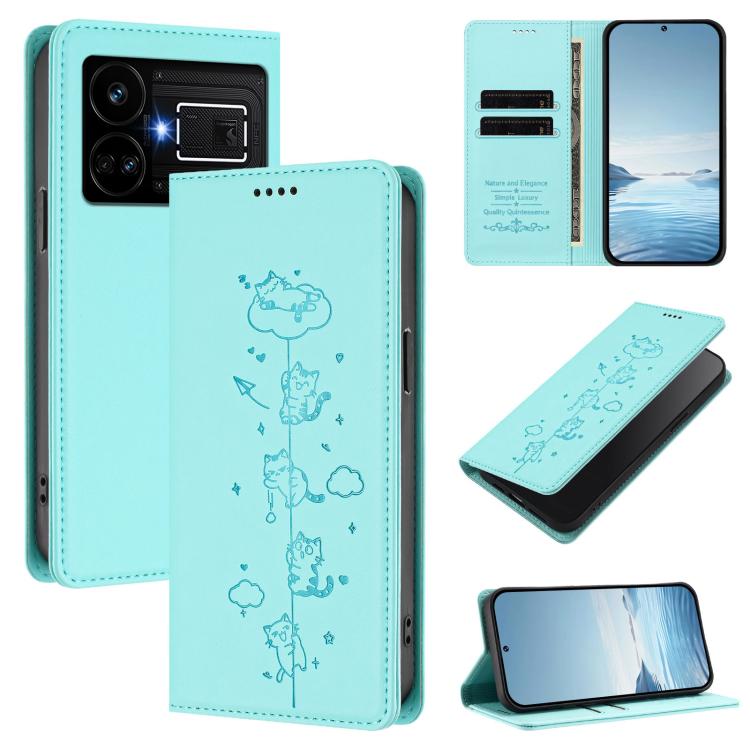 Cute Cats Embossed Magnetic RFID Vegan Leather Phone Case, For Realme 12 Pro 5G / 12 Pro+ 5G Global, For Realme C53 / C51 4G Global, For Realme 11 5G Global / C67 5G India, For Realme 11 4G Global, For Realme GT5 240W / GT5, For Realme Narzo 60 Pro Glo...