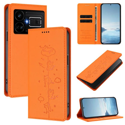 Cute Cats Embossed Magnetic RFID Vegan Leather Phone Case, For Realme 12 Pro 5G / 12 Pro+ 5G Global, For Realme C53 / C51 4G Global, For Realme 11 5G Global / C67 5G India, For Realme 11 4G Global, For Realme GT5 240W / GT5, For Realme Narzo 60 Pro Glo...