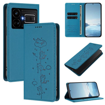 Cute Cats Embossed Magnetic RFID Vegan Leather Phone Case, For Realme 12 Pro 5G / 12 Pro+ 5G Global, For Realme C53 / C51 4G Global, For Realme 11 5G Global / C67 5G India, For Realme 11 4G Global, For Realme GT5 240W / GT5, For Realme Narzo 60 Pro Glo...