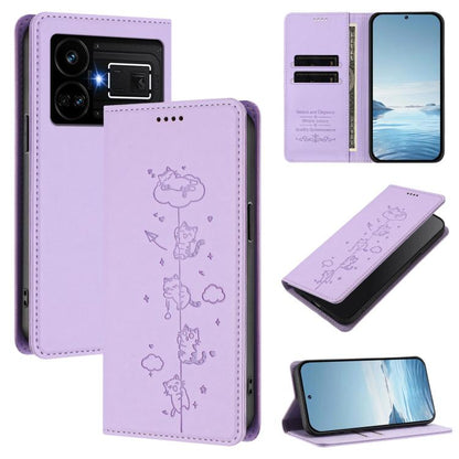 Cute Cats Embossed Magnetic RFID Vegan Leather Phone Case, For Realme 12 Pro 5G / 12 Pro+ 5G Global, For Realme C53 / C51 4G Global, For Realme 11 5G Global / C67 5G India, For Realme 11 4G Global, For Realme GT5 240W / GT5, For Realme Narzo 60 Pro Glo...