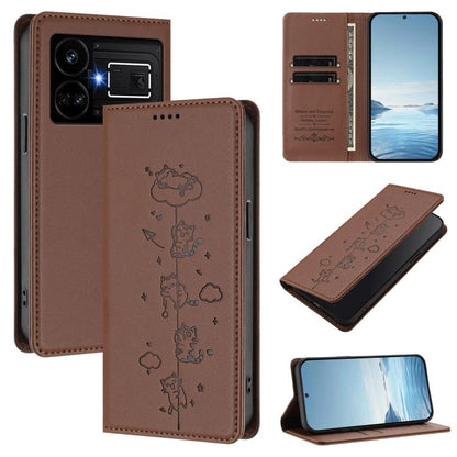 Cute Cats Embossed Magnetic RFID Vegan Leather Phone Case, For Realme 12 Pro 5G / 12 Pro+ 5G Global, For Realme C53 / C51 4G Global, For Realme 11 5G Global / C67 5G India, For Realme 11 4G Global, For Realme GT5 240W / GT5, For Realme Narzo 60 Pro Glo...