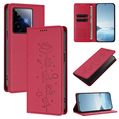 Cute Cats Embossed Magnetic RFID Vegan Leather Phone Case, For Realme C71 4G, For Realme GT 7 Global, For Realme 14x / C75 5G / V70, For Realme Narzo 80 Pro / 14 Pro 5G India, For Realme C75 4G Global / 14x 5G India, For Realme Narzo 80X               ...